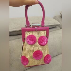 Pink and Natural Straw Mini Bag